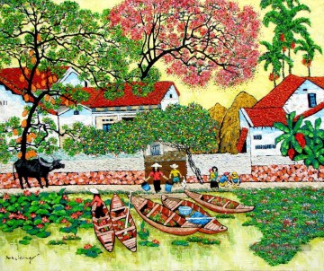Tran Thu Huong Village midi Vietnamien Asiatique Peinture à l'huile